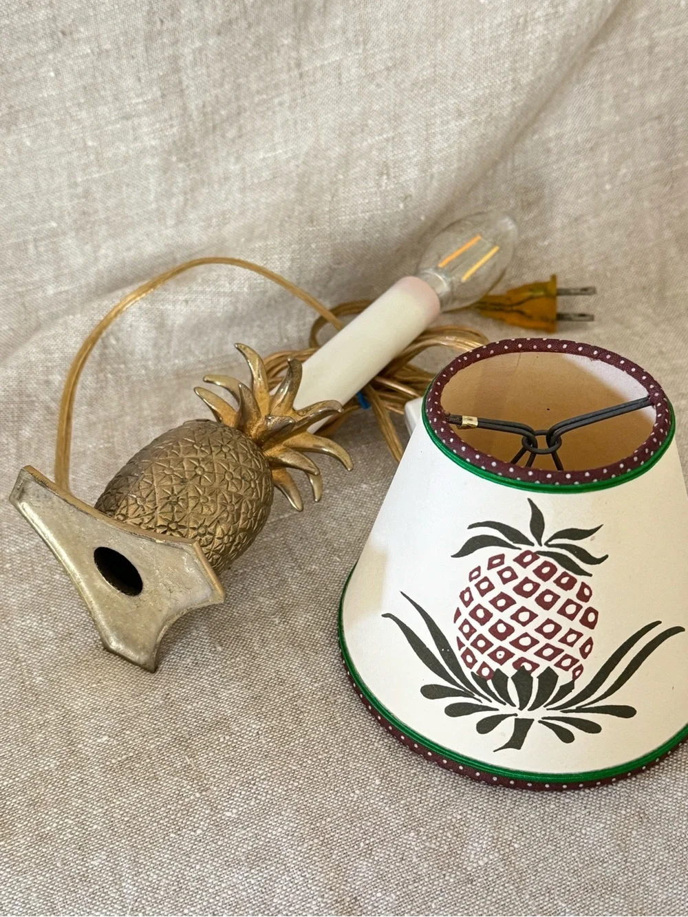 vintage brass pineapple mini lamp w/ Pat Wade shade